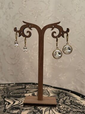 Two Pairs of Gold-Tone Clear Crystal Drop Earrings‎ - round & radiant